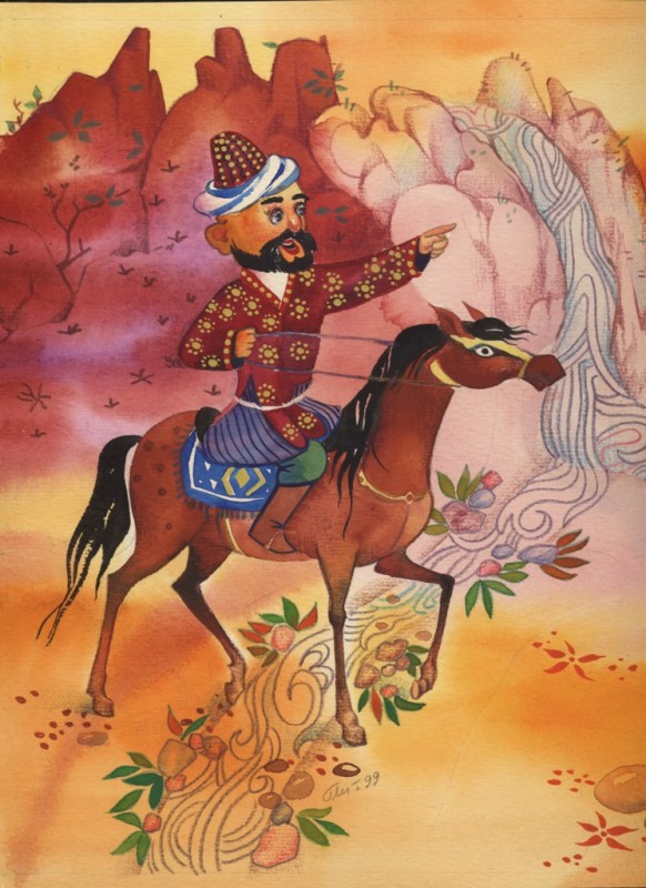 Бей дубинка. Узбекская сказка. Бумага, акварель. 1999г 