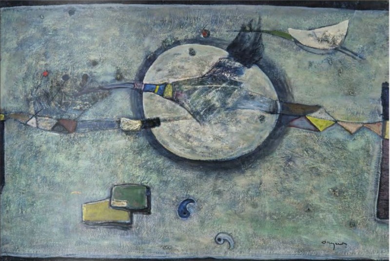 Квон Огён. "Сон", Холст, масло. 73х100 см. 1960 г. Из собрания Национального музея современного искусства. Квон Огён (1923-2011) учился в Японии и во Франции; посредством западной техники выражал в своих произведениях восточные фантазии и мистические представления.