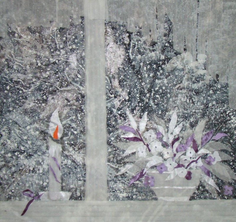 Художник Цой С. М. ОКНО ПОЭТА. 68,5х66. 2008 г. лоскутная аппликация.